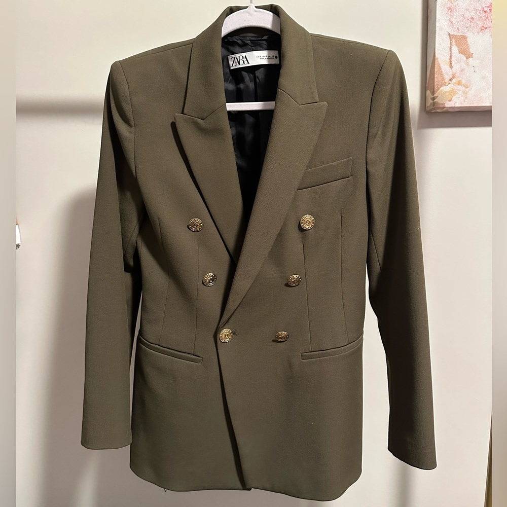 Zara dark green blazer gold buttons size S